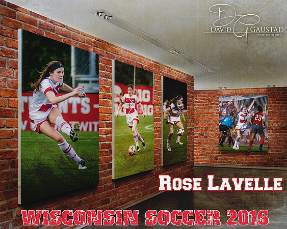 Rose Lavelle Wisconsin Women's Soccer Collage with Rose Texture Overlay Low Opacity
