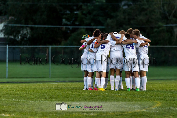 Team huddle picture from the DeForest Norski Varsity boy's soccer Fall 2015 game vs Mt Horeb at DMB Community Bank Stadium